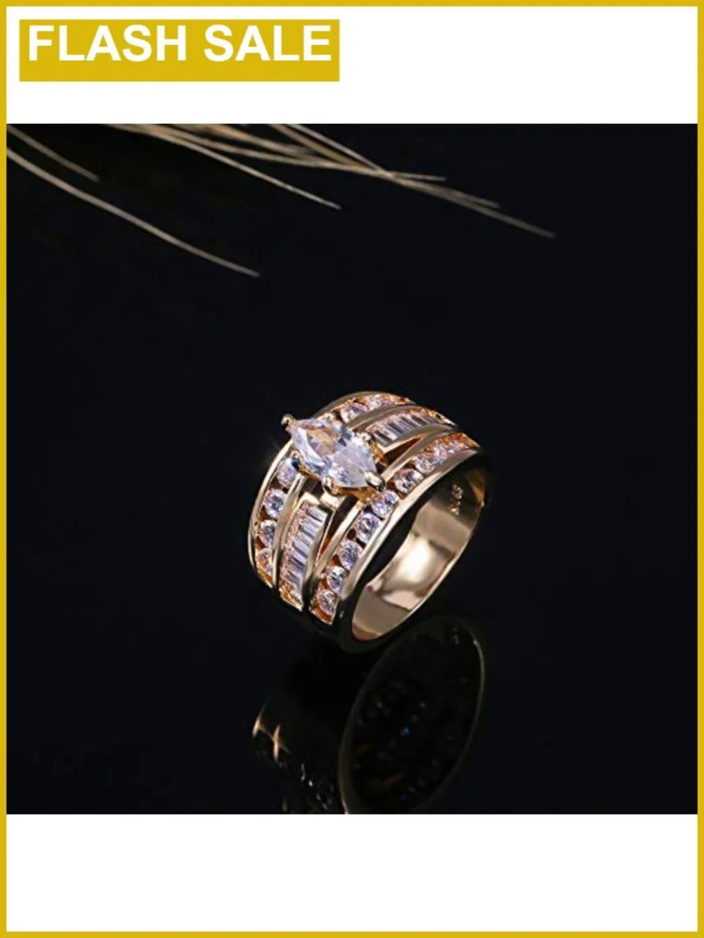 14K Gold Plated Marquise CZ Wedding Ring Set